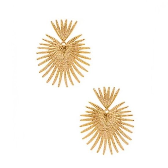 New! Gold Sun Ray Drop Statement Earrings NWOT - Picture 2 of 3